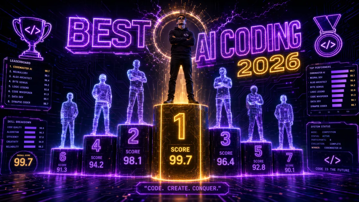 Ranking comparison chart of 8 AI coding models with scores and performance metrics