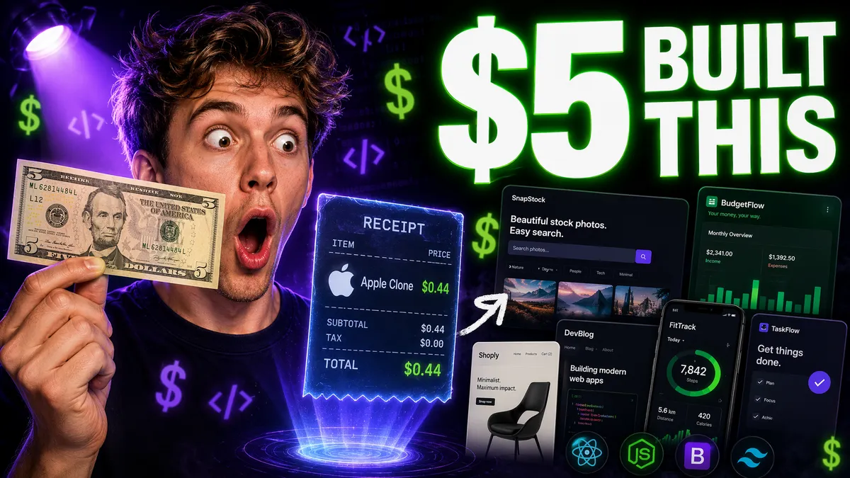 Split screen showing code on one side and a glowing dollar sign on the other