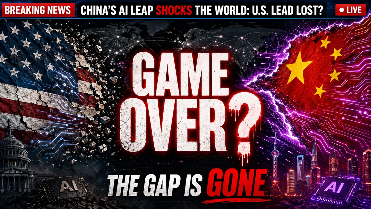 US and China flags with AI circuit patterns facing each other across a digital divide
