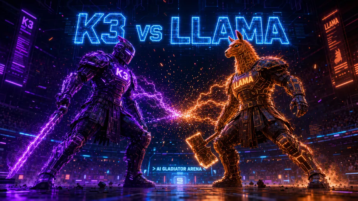 Side-by-side comparison of Kimi K3 and Llama 4 model outputs on a split screen
